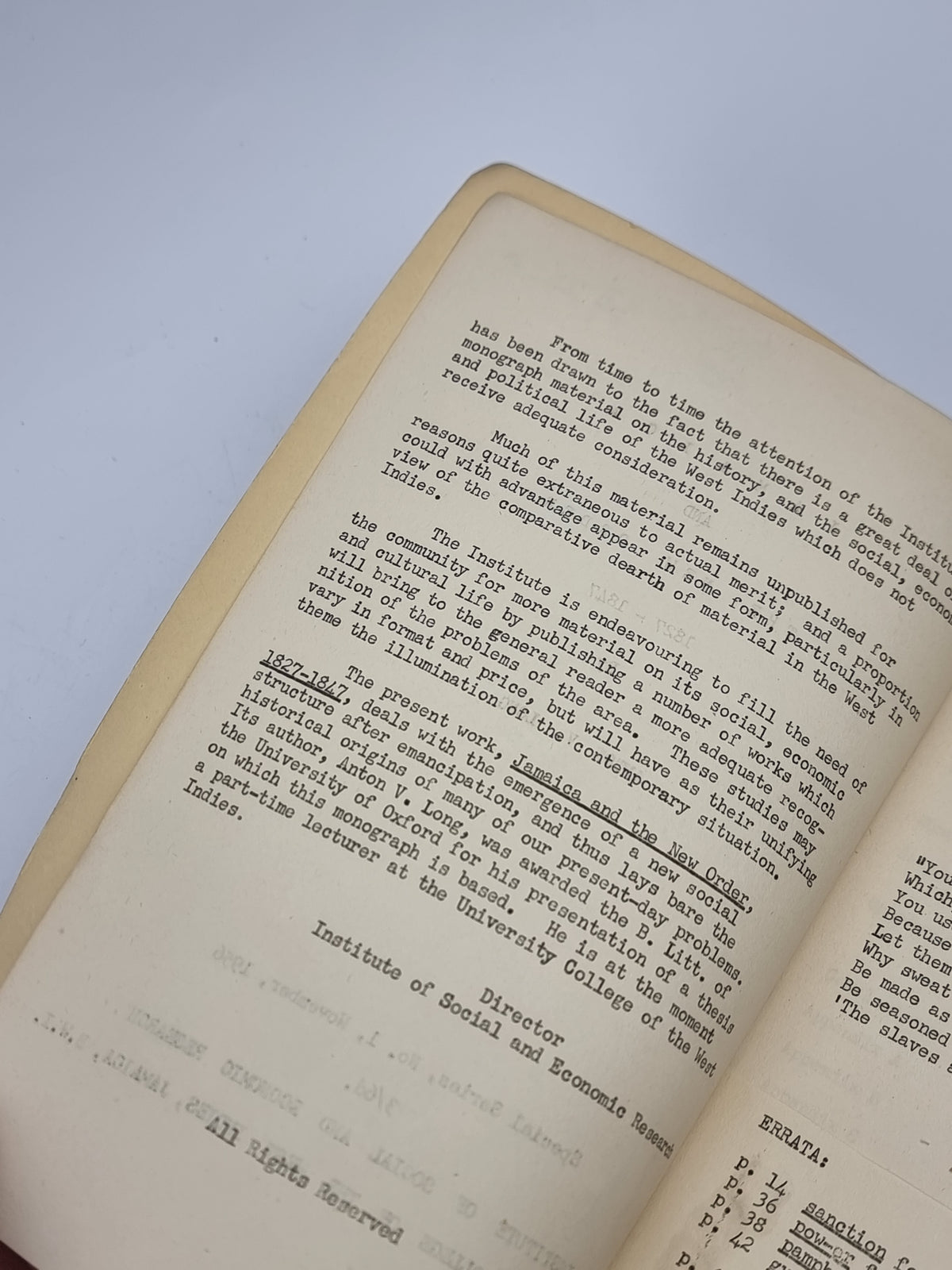 Jamaica and the New Order, 1827-1847, Anton V. Long — 1st Edition