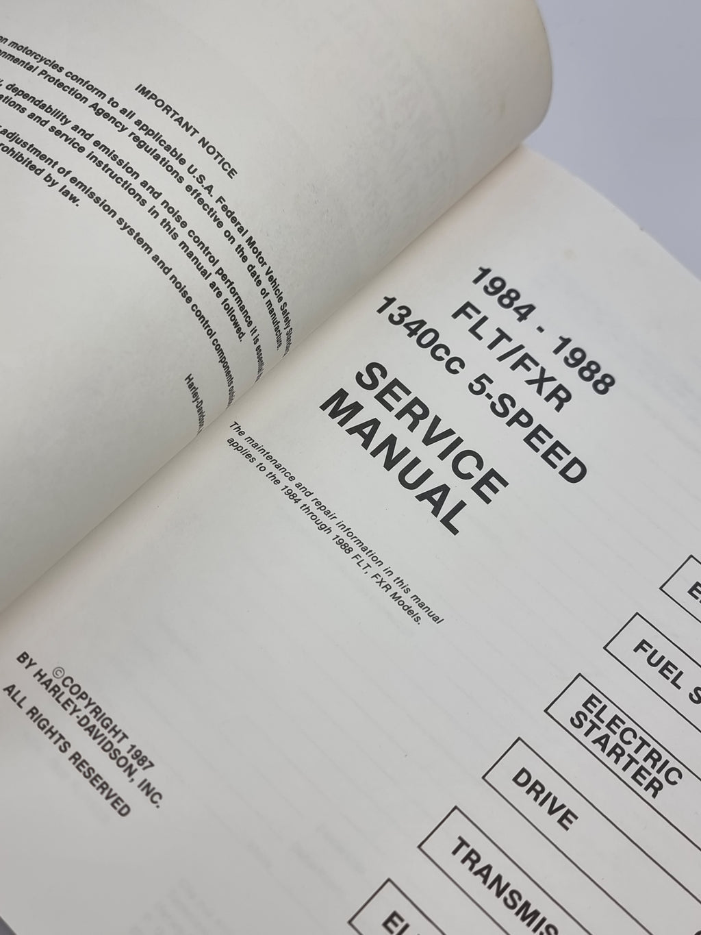 Service Manual FLT/FXR Models 1340cc 5-Speed 1984 to 1988
