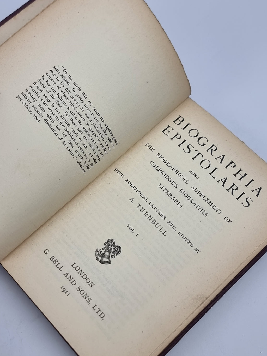 Biographia Epistolaris, Samuel Taylor Coleridge — 1st Edition