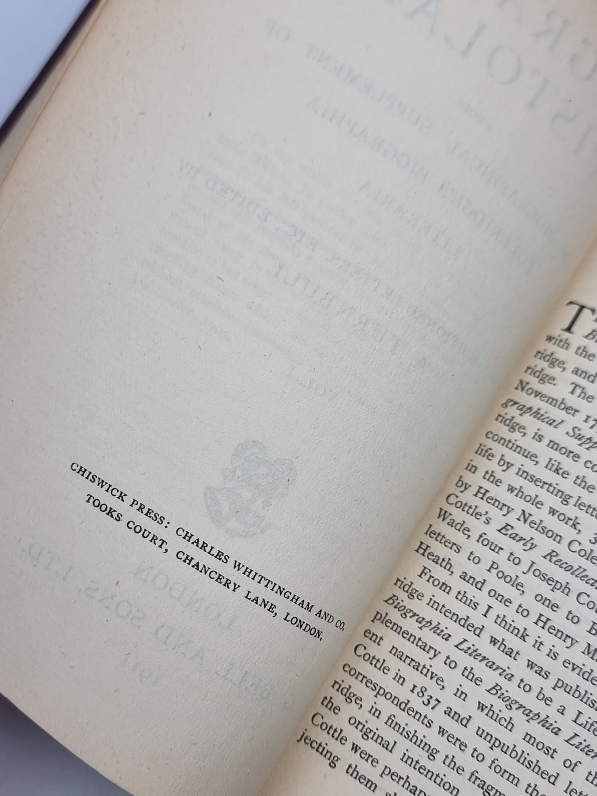 Biographia Epistolaris, Samuel Taylor Coleridge — 1st Edition