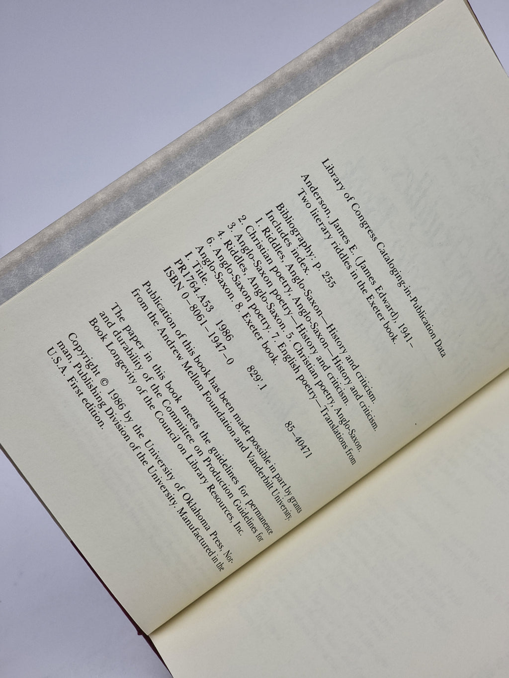 Two Literary Riddles in the Exeter Book, James E. Anderson — 1st Edition