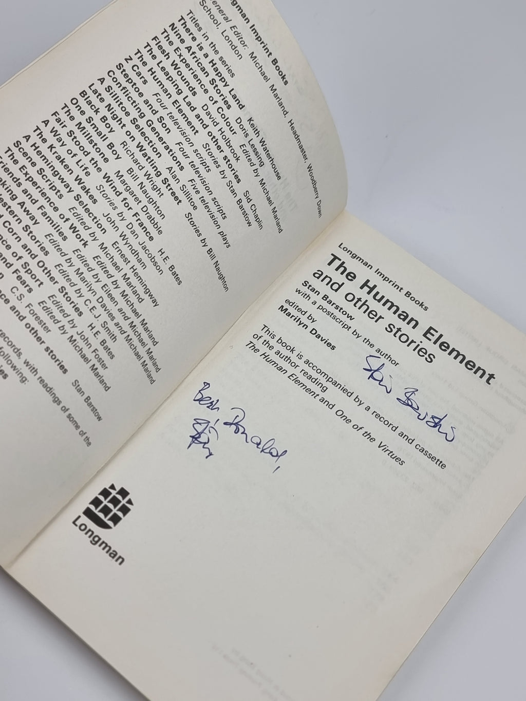 The Human Element and other stories, Stan Barstow — Signed