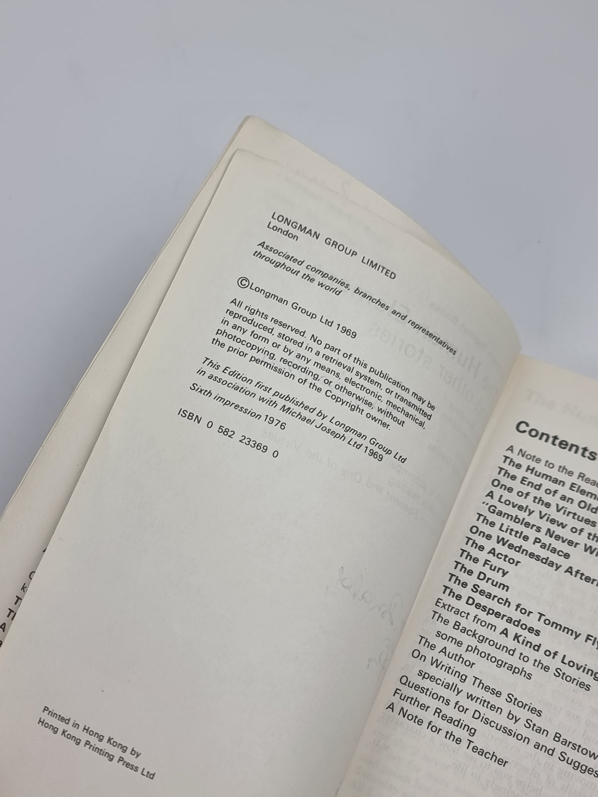 The Human Element and other stories, Stan Barstow — Signed