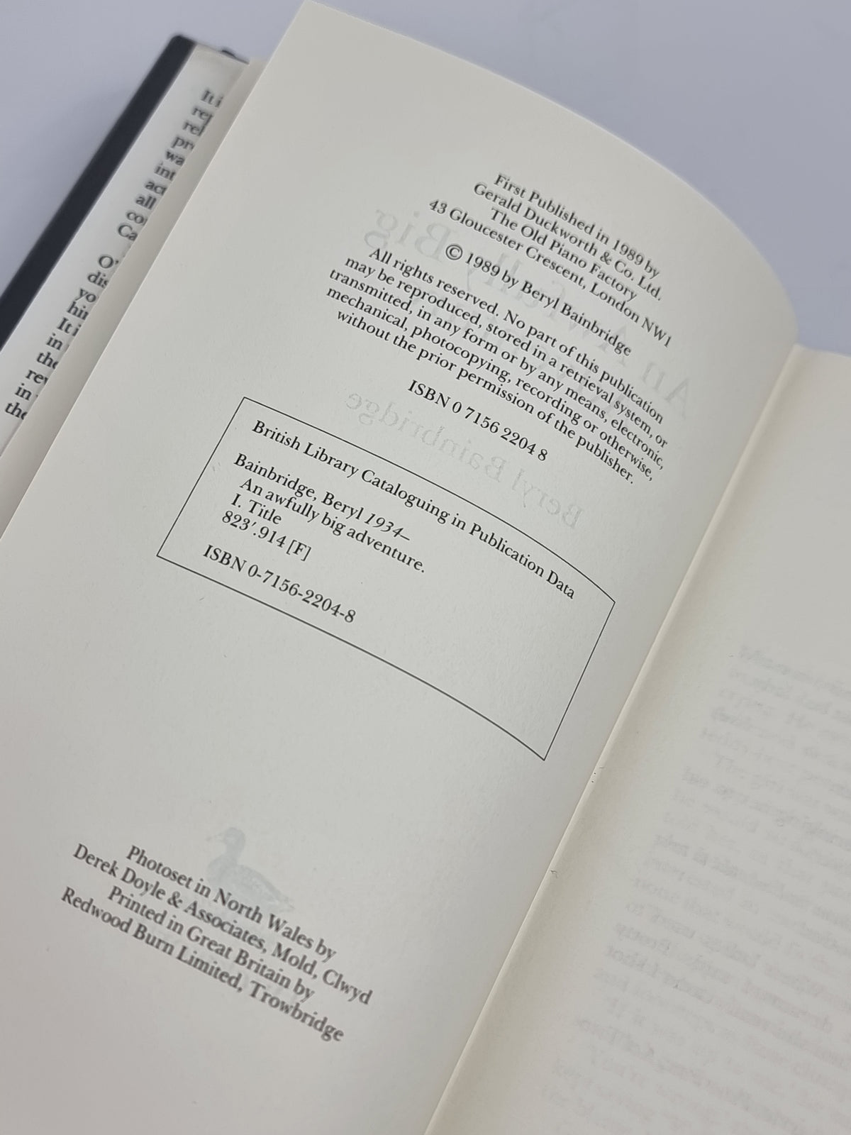 An Awfully Big Adventure, Beryl Bainbridge — 1st Edition