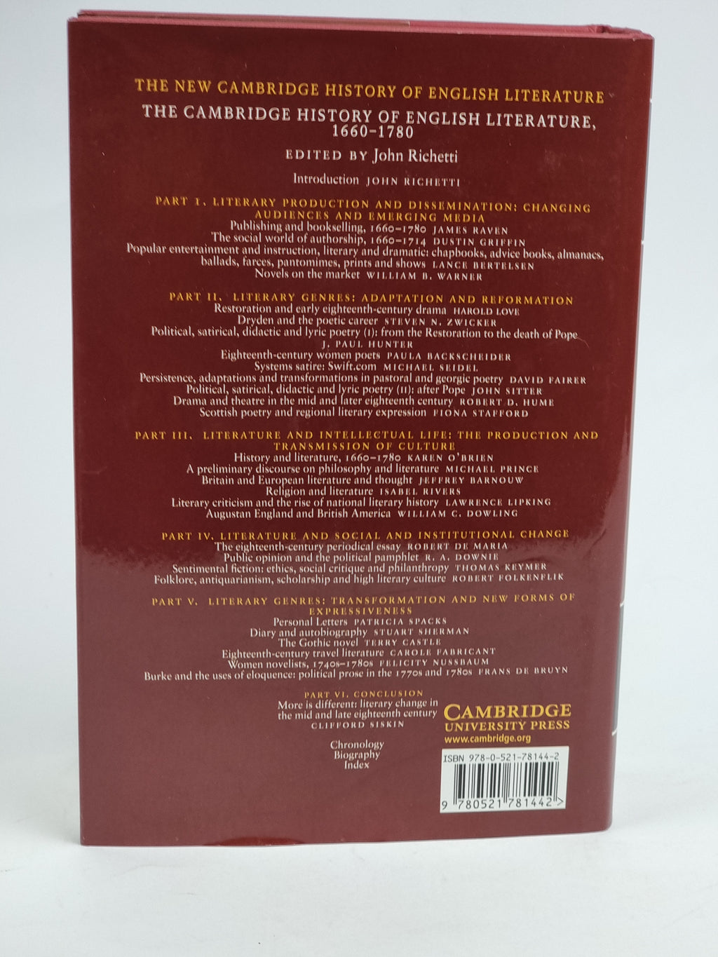 The Cambridge History of English Literature, 1660-1780, John Richetti
