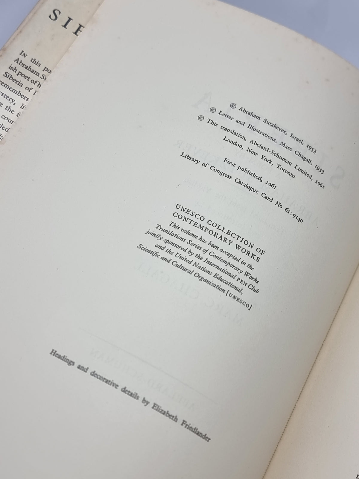 Siberia, Abraham Sutzkever — 1st Edition