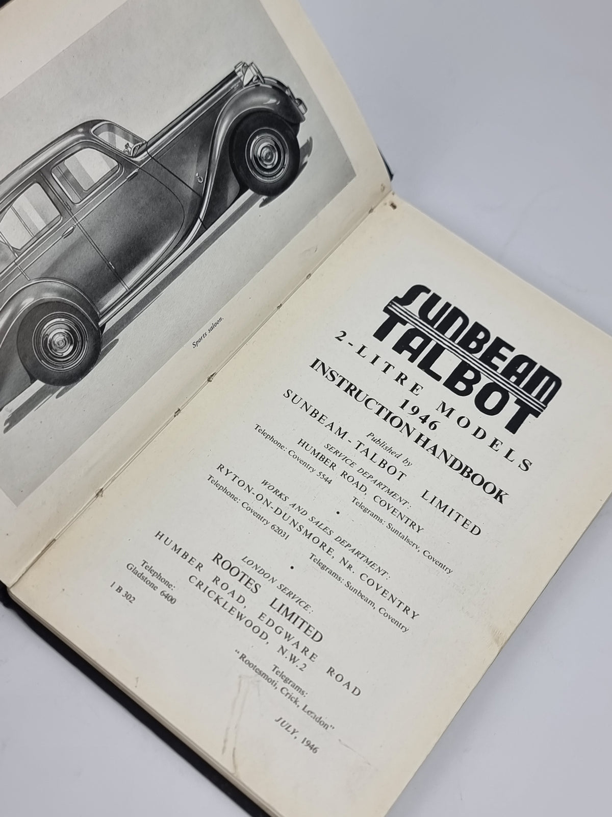 Sunbeam-Talbot 2-Litre Models 1946 Instruction Handbook