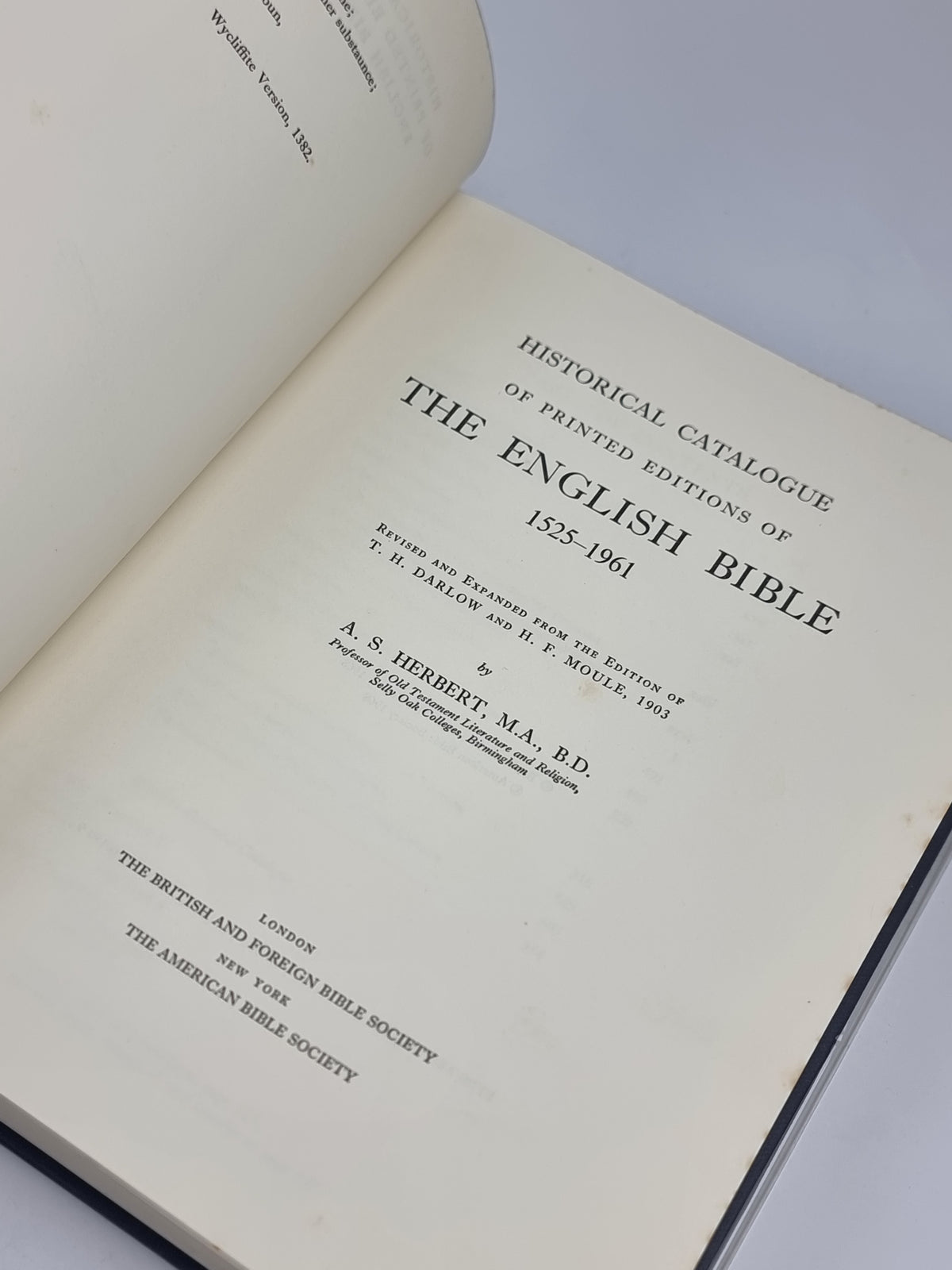 Historical Catalogue of Printed Editions of the English Bible 1525-1961