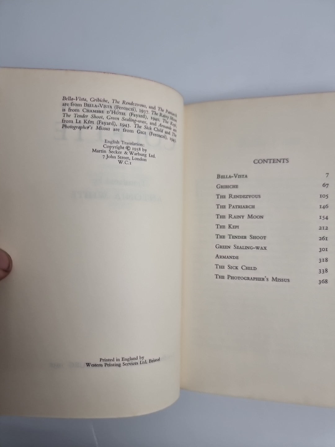 The Stories Of Colette By Antonia White 1958 1st Edition Unread..Rare..