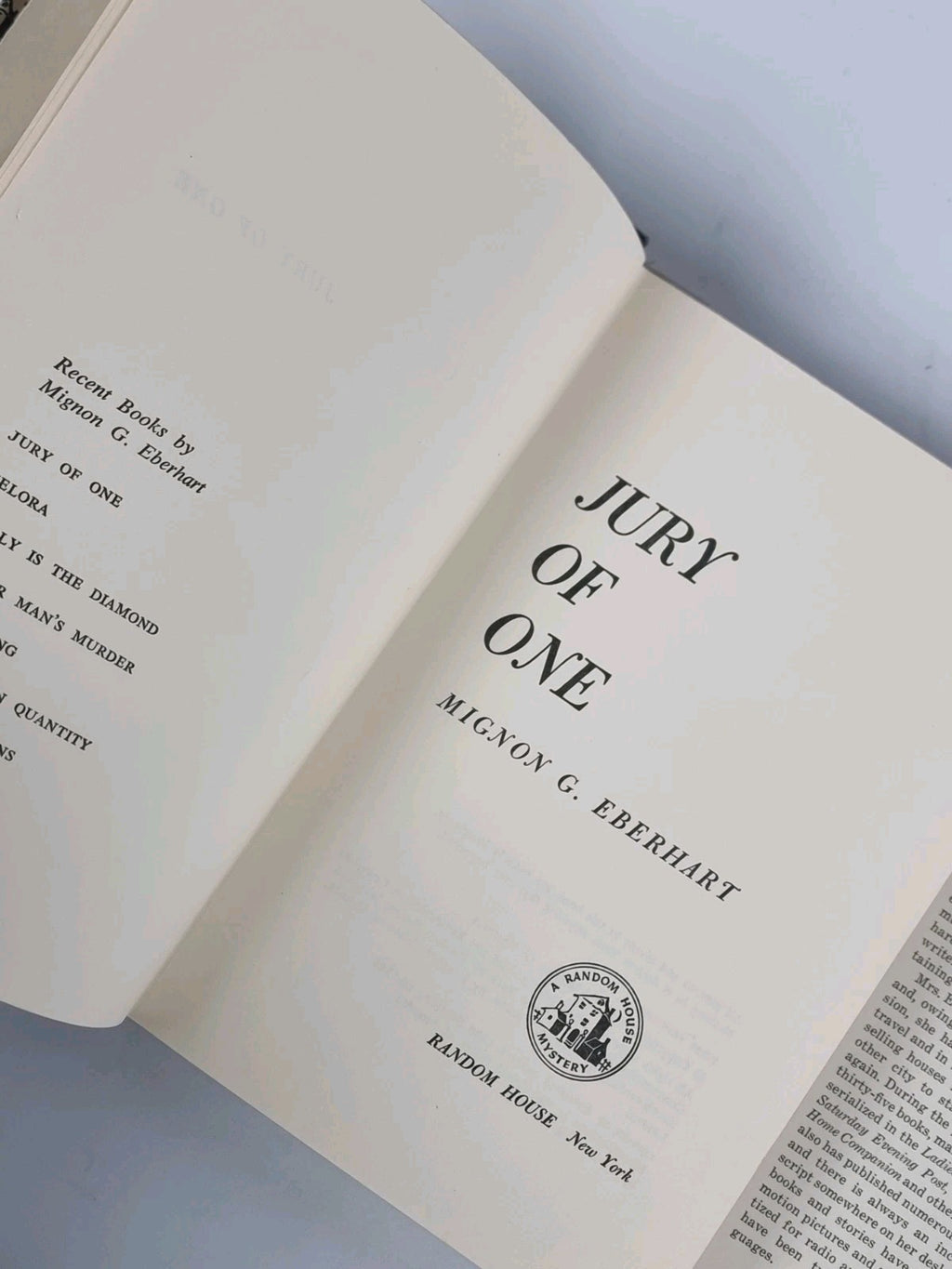 Mignon G EBERHART Jury of One HB 1st Edition Unread