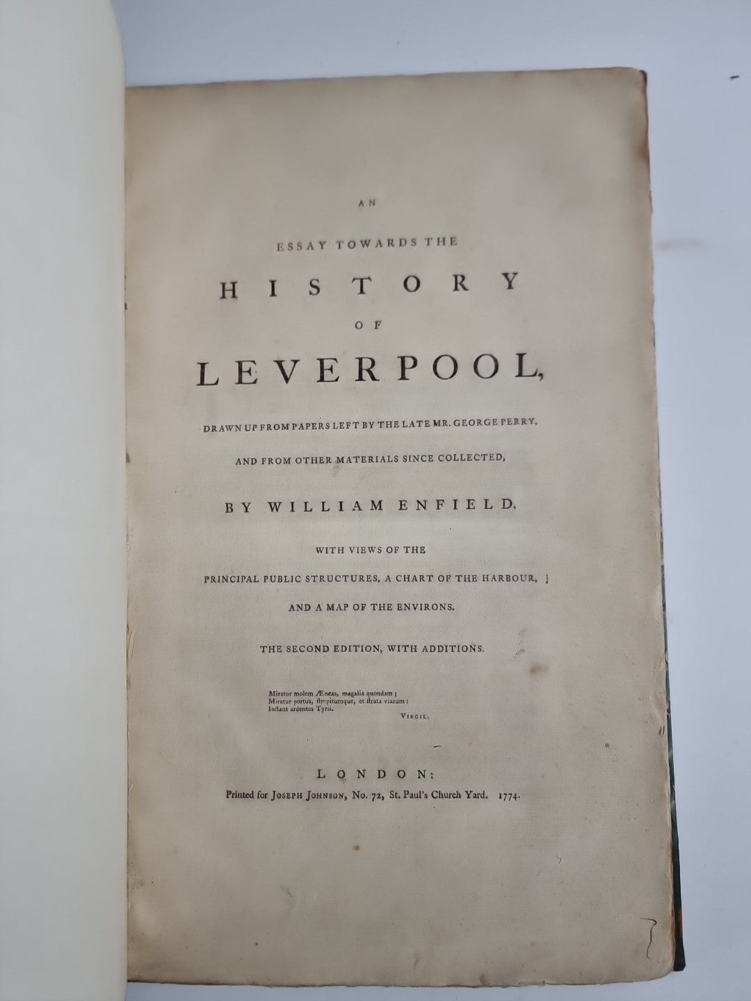 1774 AN ESSAY TOWARDS THE HISTORY OF LIVERPOOL BY ENFIELD 2nd Edition 