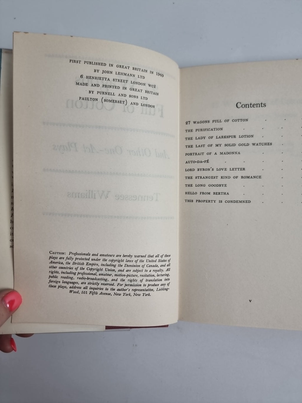 27 Wagons Full Of Cotton And Other Plays, Tennessee Williams — First UK Edition