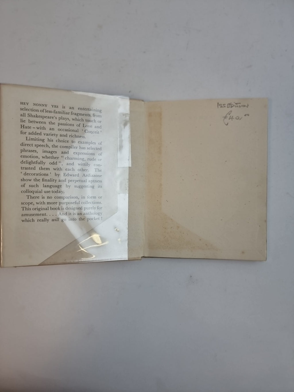 Hey Nonny Yes, (Shakespeare) Hallam Fordham — First Edition