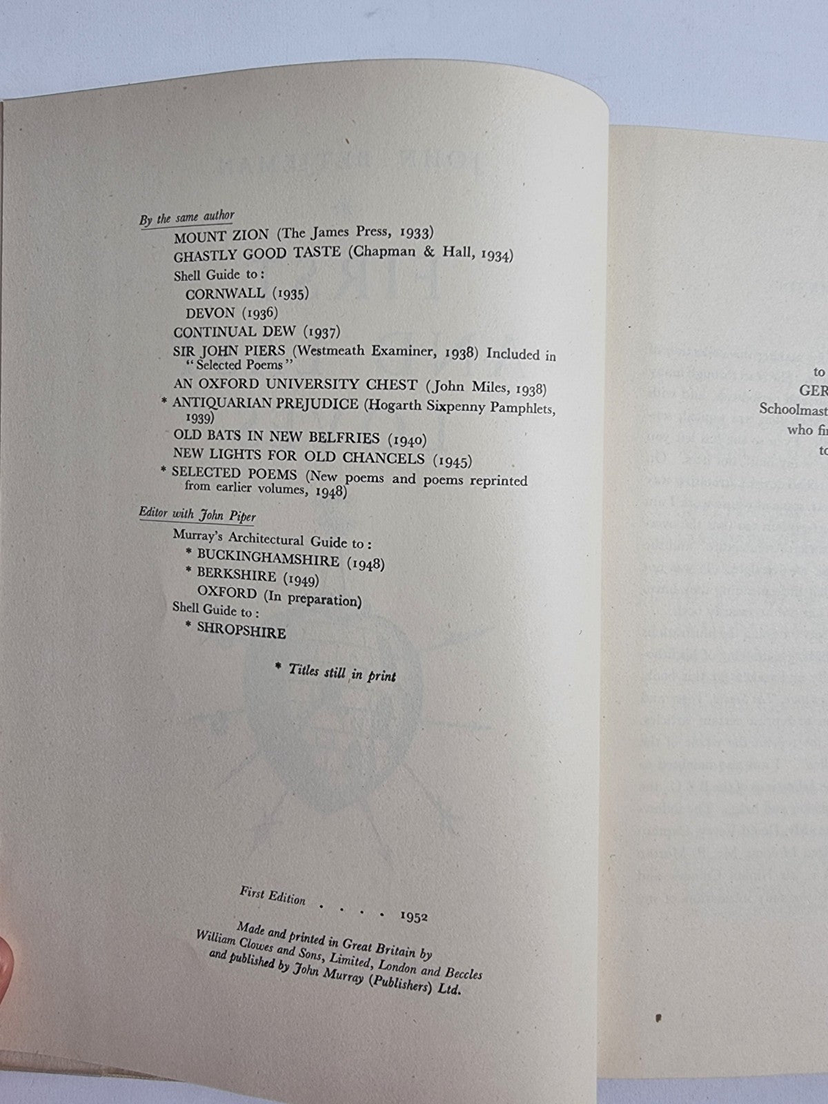First and Last Loves, John Betjeman — First Edition