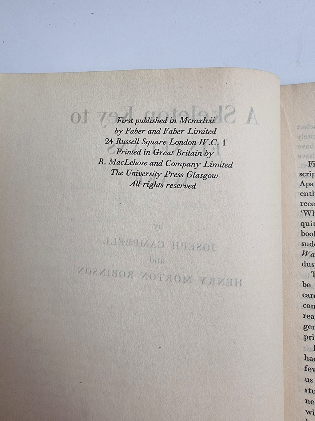 A Skeleton Key To Finnegans Wake Joseph Campbell/Henry Morton Robinson — 1st Ed.
