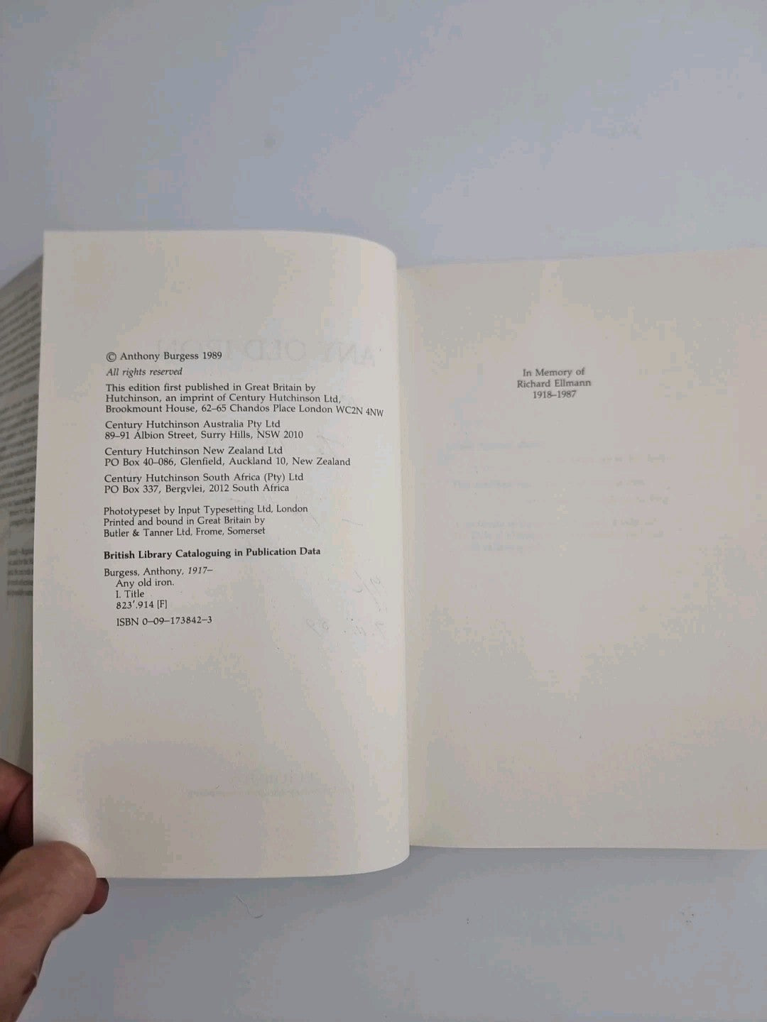 Any Old Iron ANTHONY BURGESS Hutchinson 1989 SIGNED FIRST EDITION, New