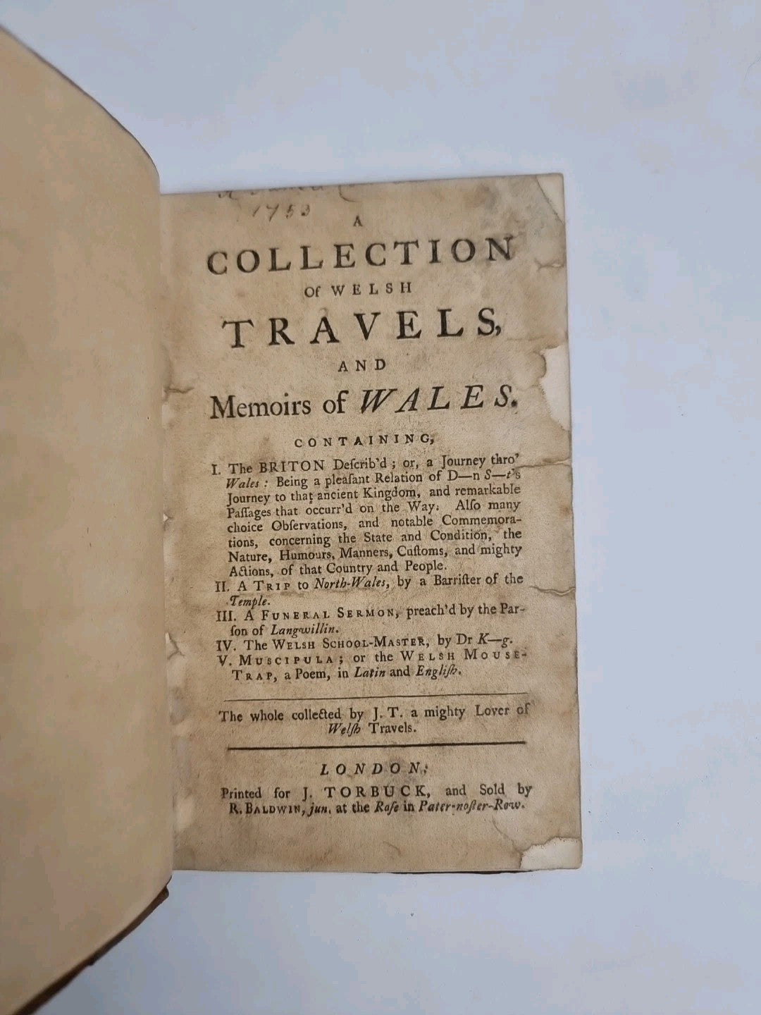 Torbuck, J A COLLECTION OF WELSH TRAVELS AND MEMOIRS OF WALES 1750 Edition 