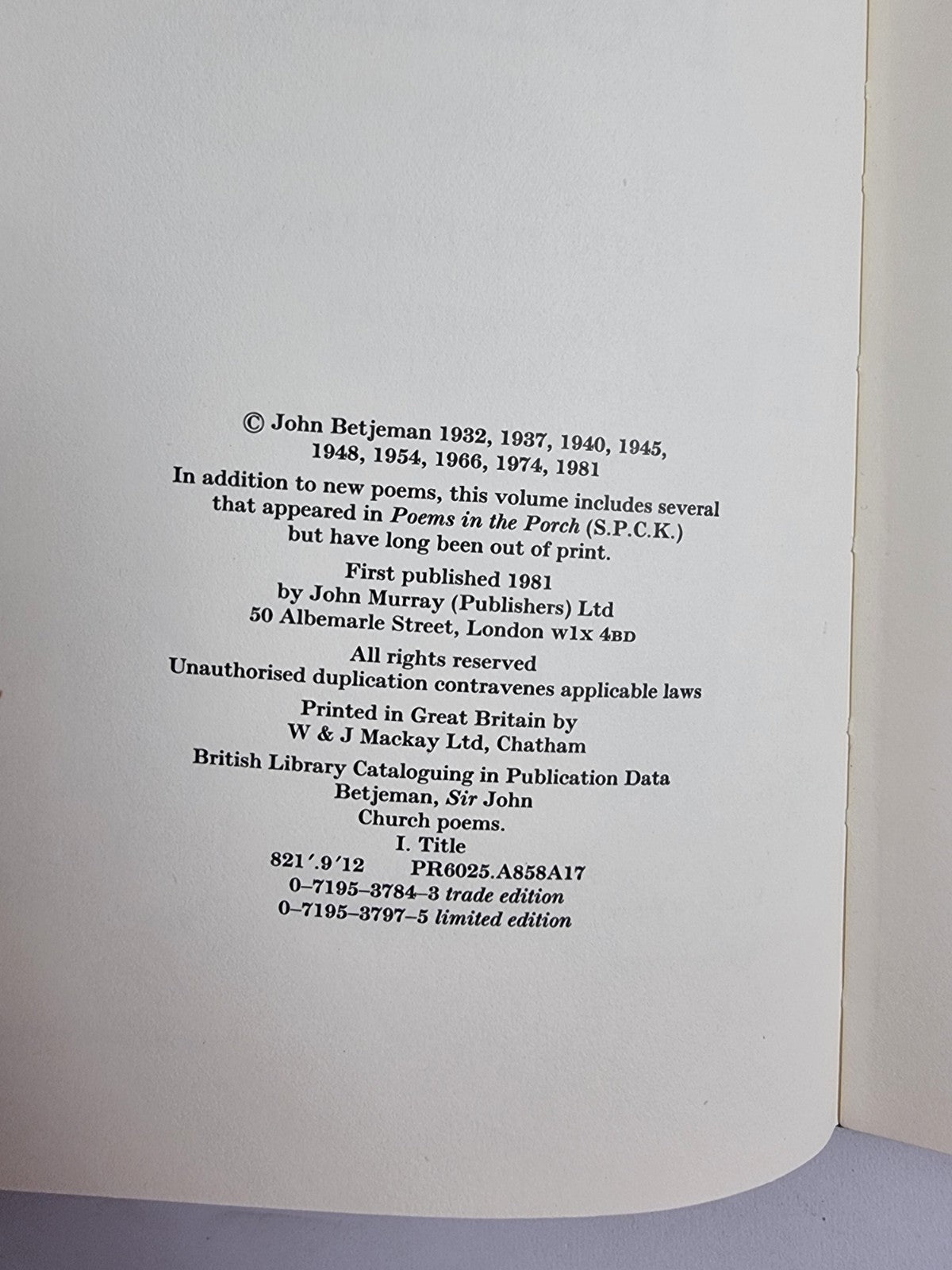 Church Poems, John Betjeman, Illustrated by John Piper — First Edition