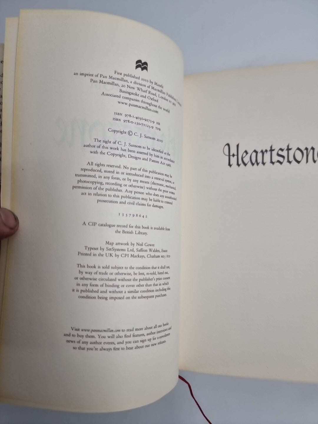 C J Sansom- Shardlake - Heartstone - Signed First Edition- 2010