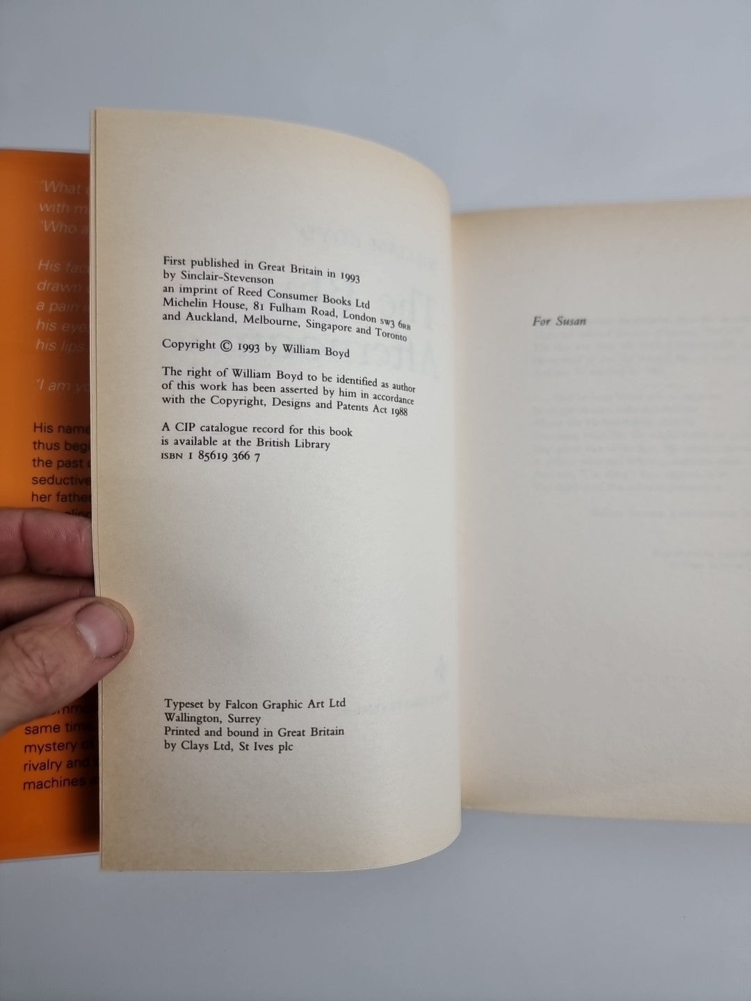 The Blue Afternoon by William Boyd (Hardcover, 1993)