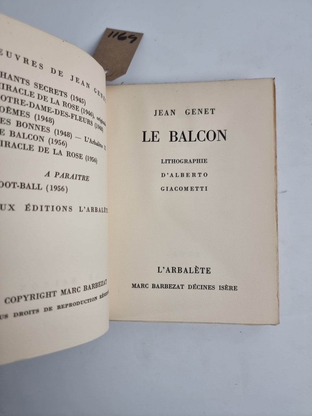 Le balcon by Jean Genet 1st Special Edition 1956 Number 524 /3233