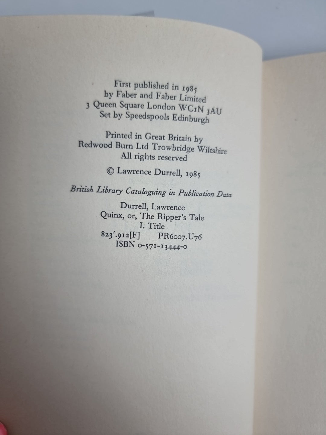 Quinx or the Ripper's Tale, Lawrence Durrell — First Edition