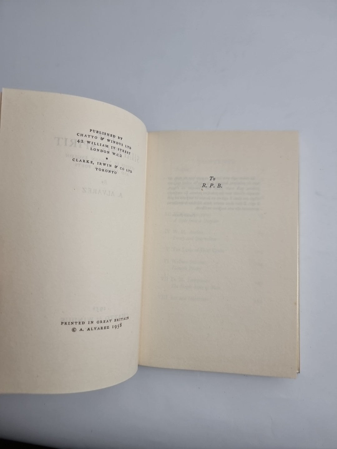 THE SHAPING SPIRIT by A. Alvarez HB 1958 1st ED / 1st Print