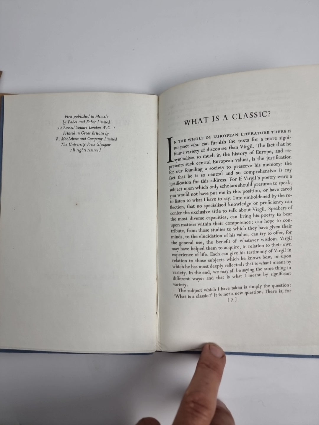Four Quartets & What Is A Classic By T.S. Eliot. Both 1st Edition 