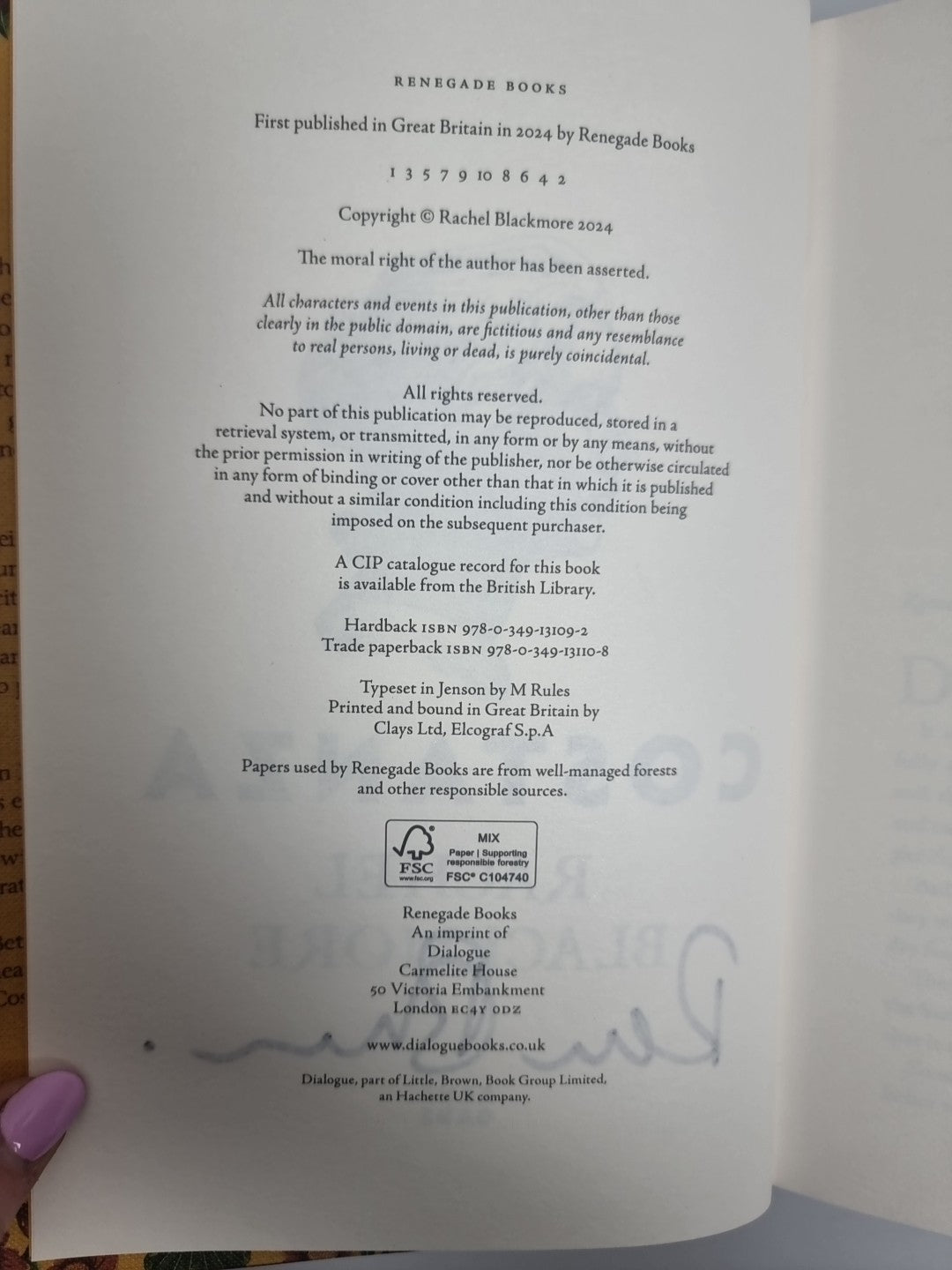 Costanza By Rachel Blackmore SIGNED Copy 2024 1st Edition. HB