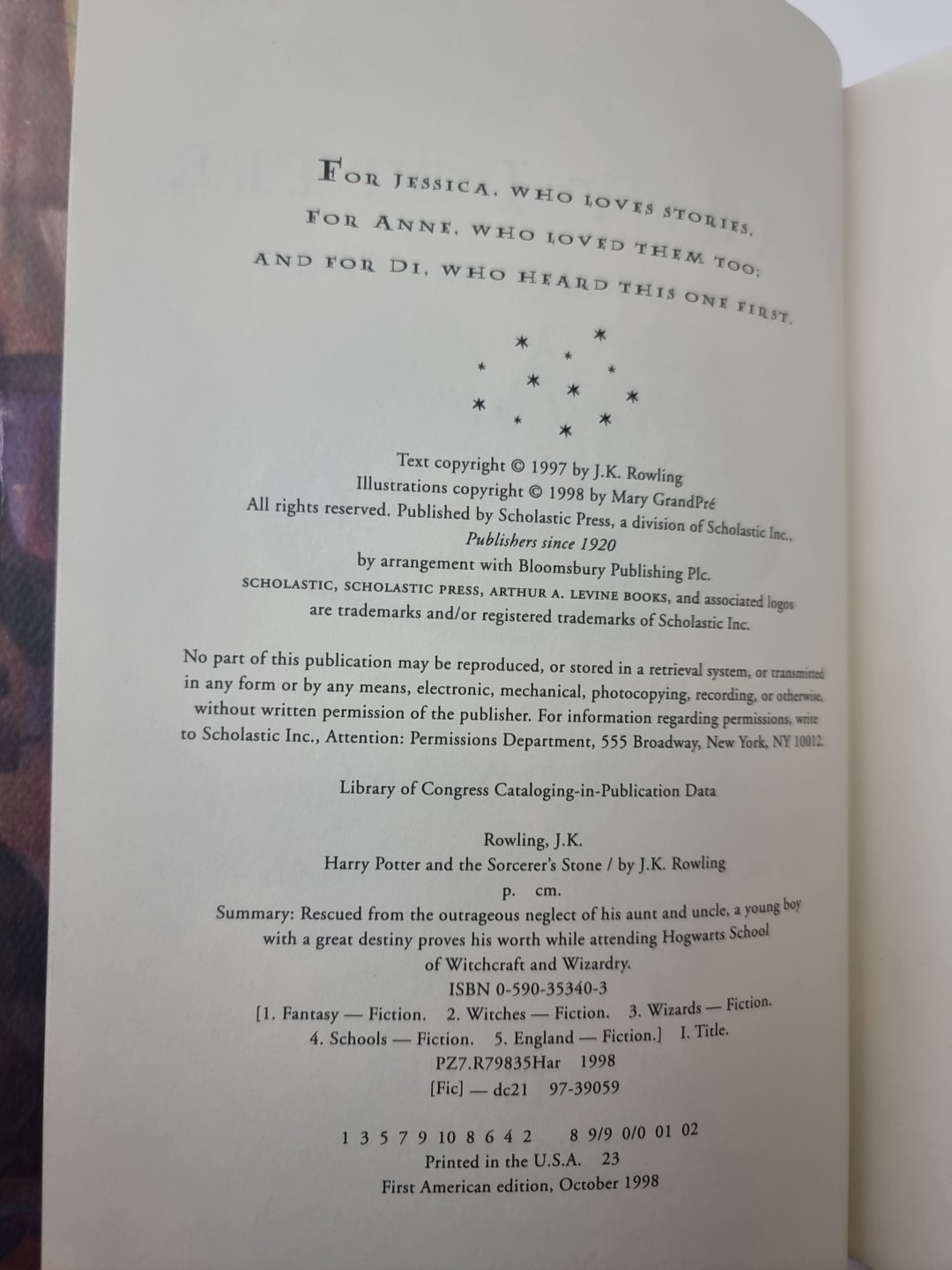 Harry Potter and the Sorcerer's Stone JK Rowling 1st US edition 1st Print 