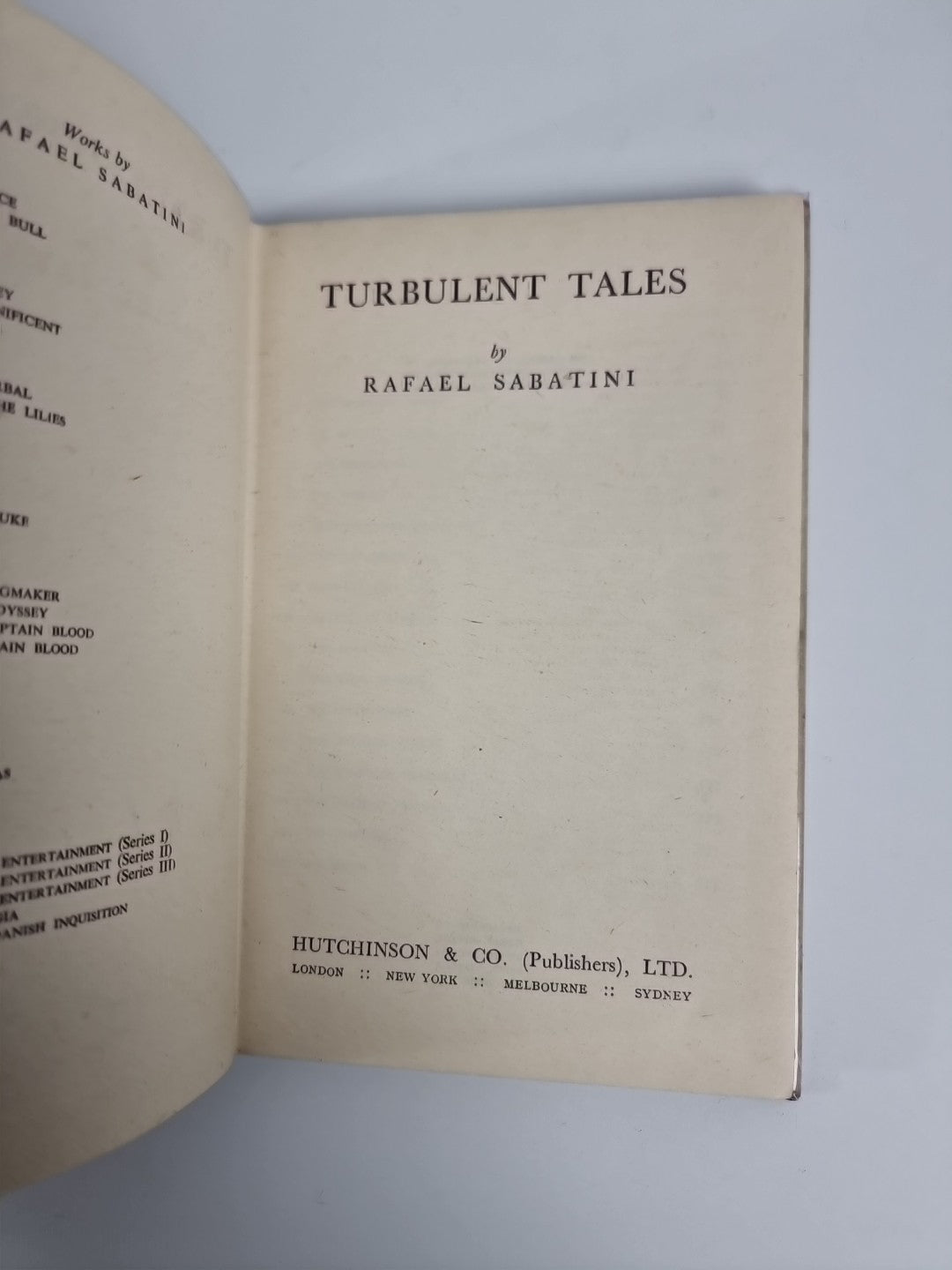 Rafael Sabatini - Turbulent Tales - 1st/1st 1946 Hutchinson, Rare Copy