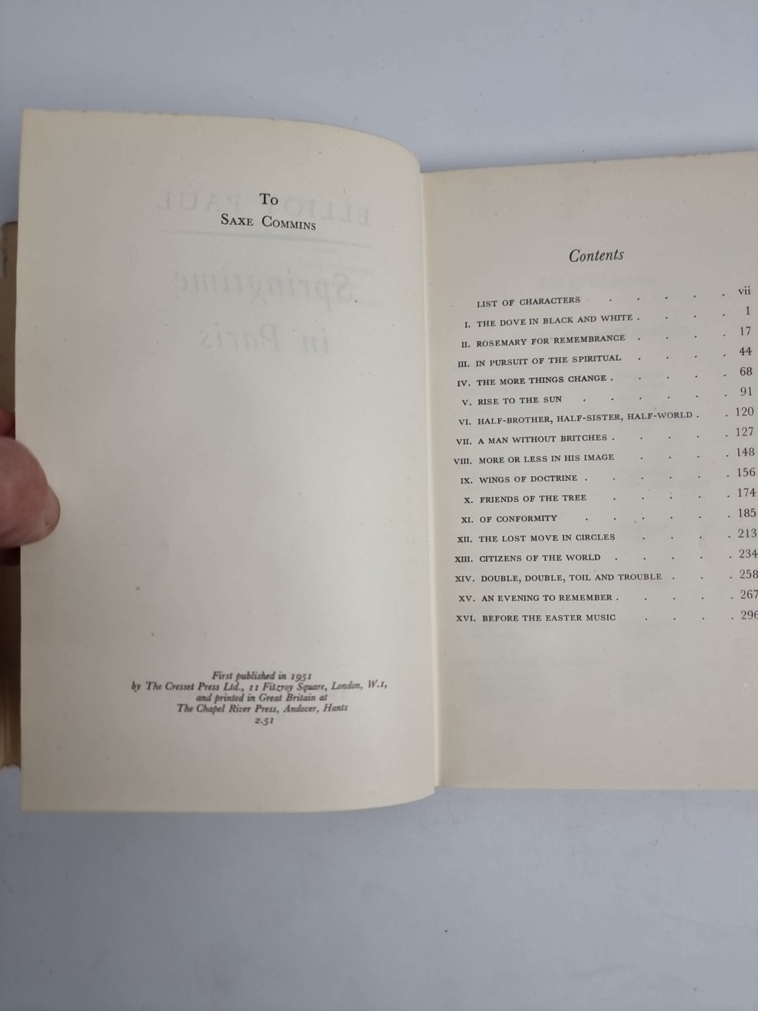 Springtime in Paris Elliot Paul Hardcover 1951 By Crescent Press 1st Edition 