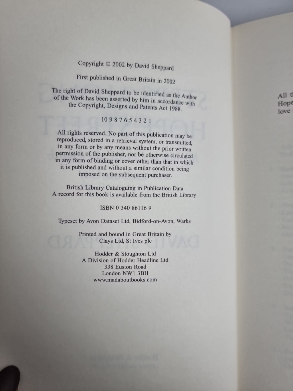 Steps along Hope Street By David Sheppard. 1st edition Signed