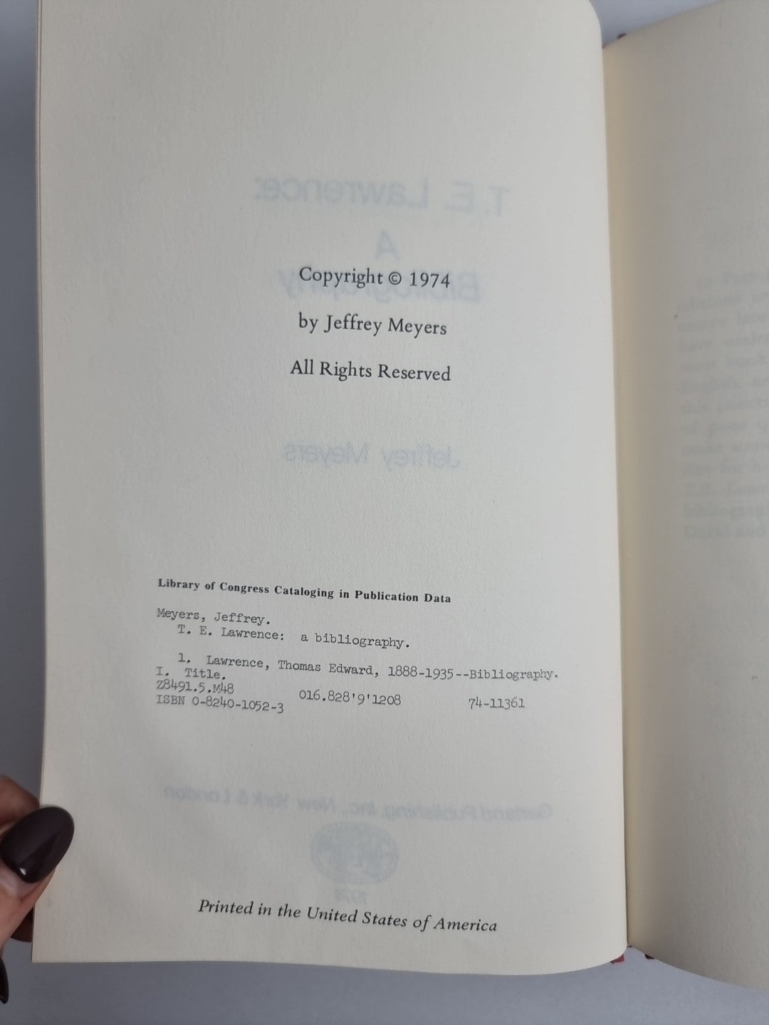 T. E. Lawrence: A Bibliography, Jeffrey Meyers