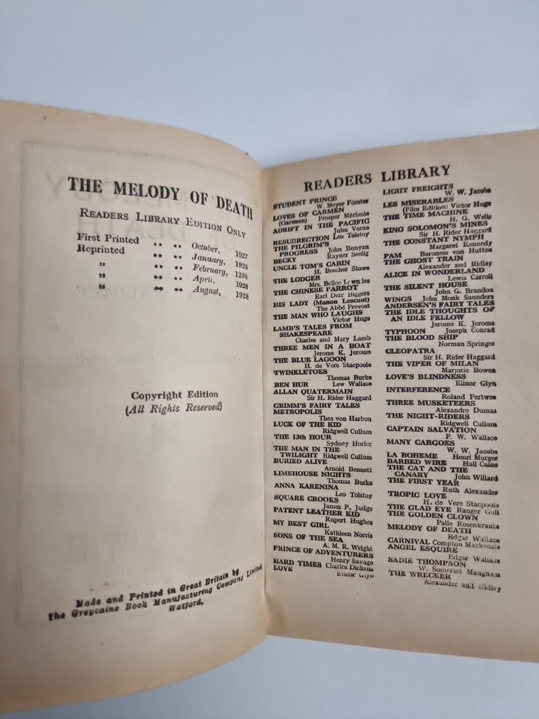 Edgar Wallace - The Melody of Death - Readers Library 1928 - UK Cover Scarce