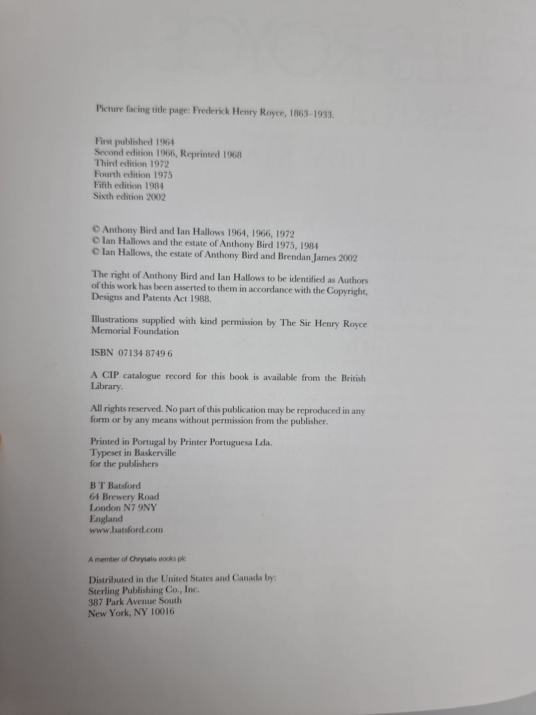 ROLLS ROYCE MOTOR CAR by  James, Brendan-  6th Revised Edition