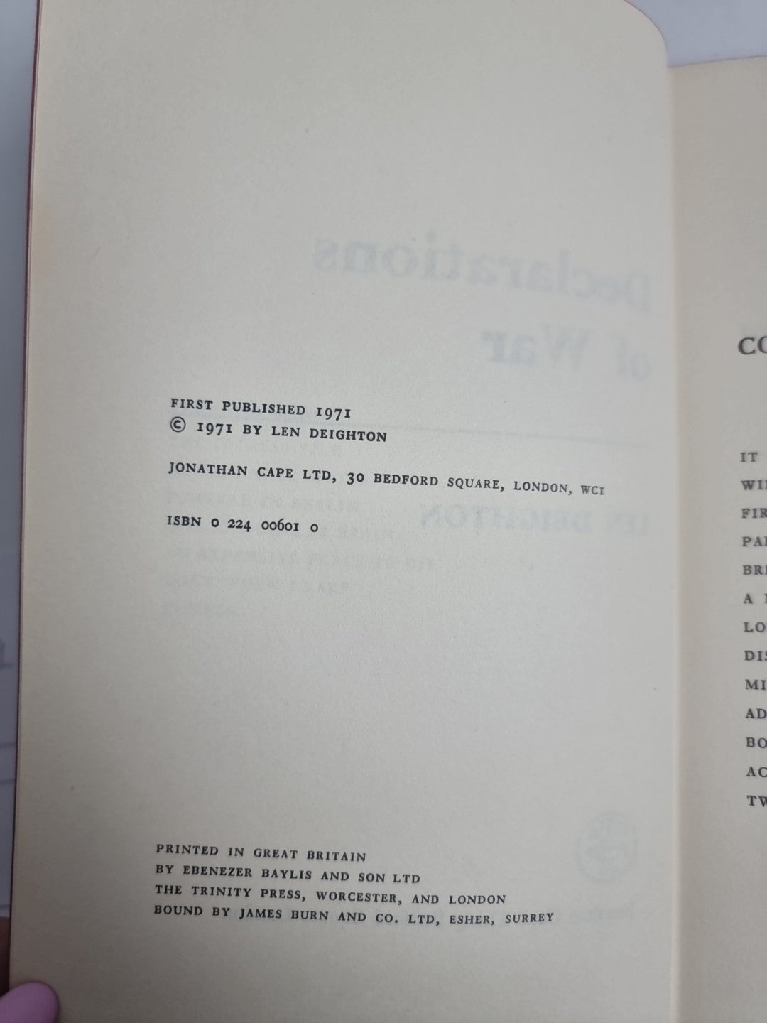 DEIGHTON Len Declarations of War Hardback DJ 1st Edition 1971