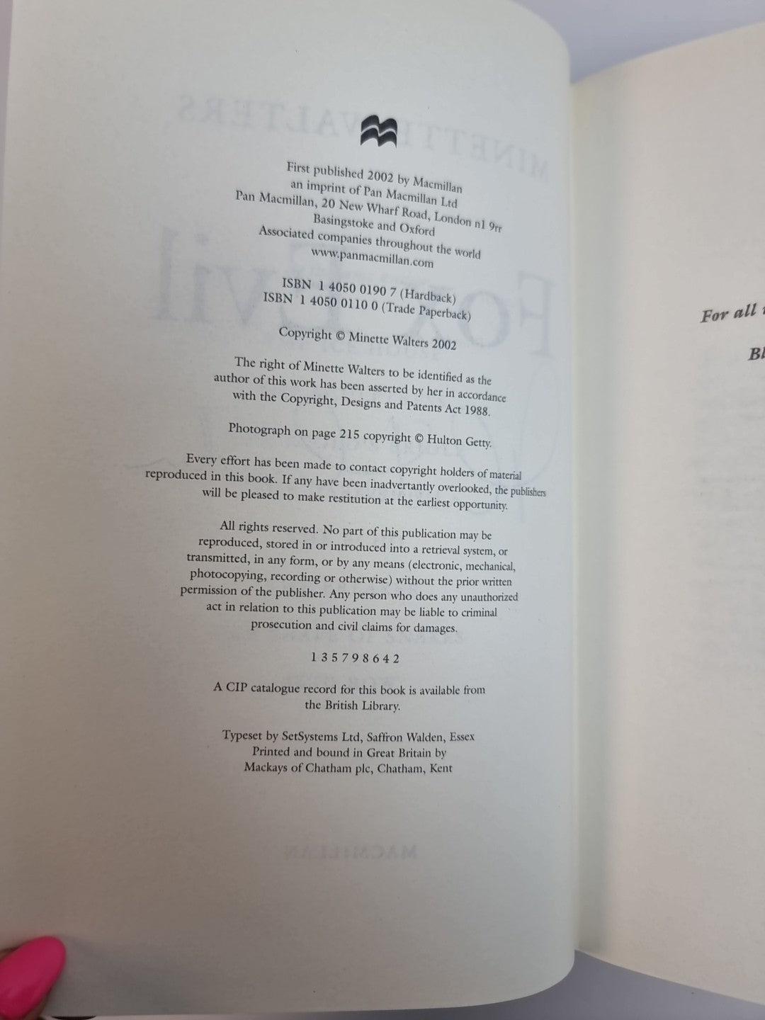 Fox Evil by Minette Walters (Hardcover, 2002) 1st Edition Signed Free Delivery