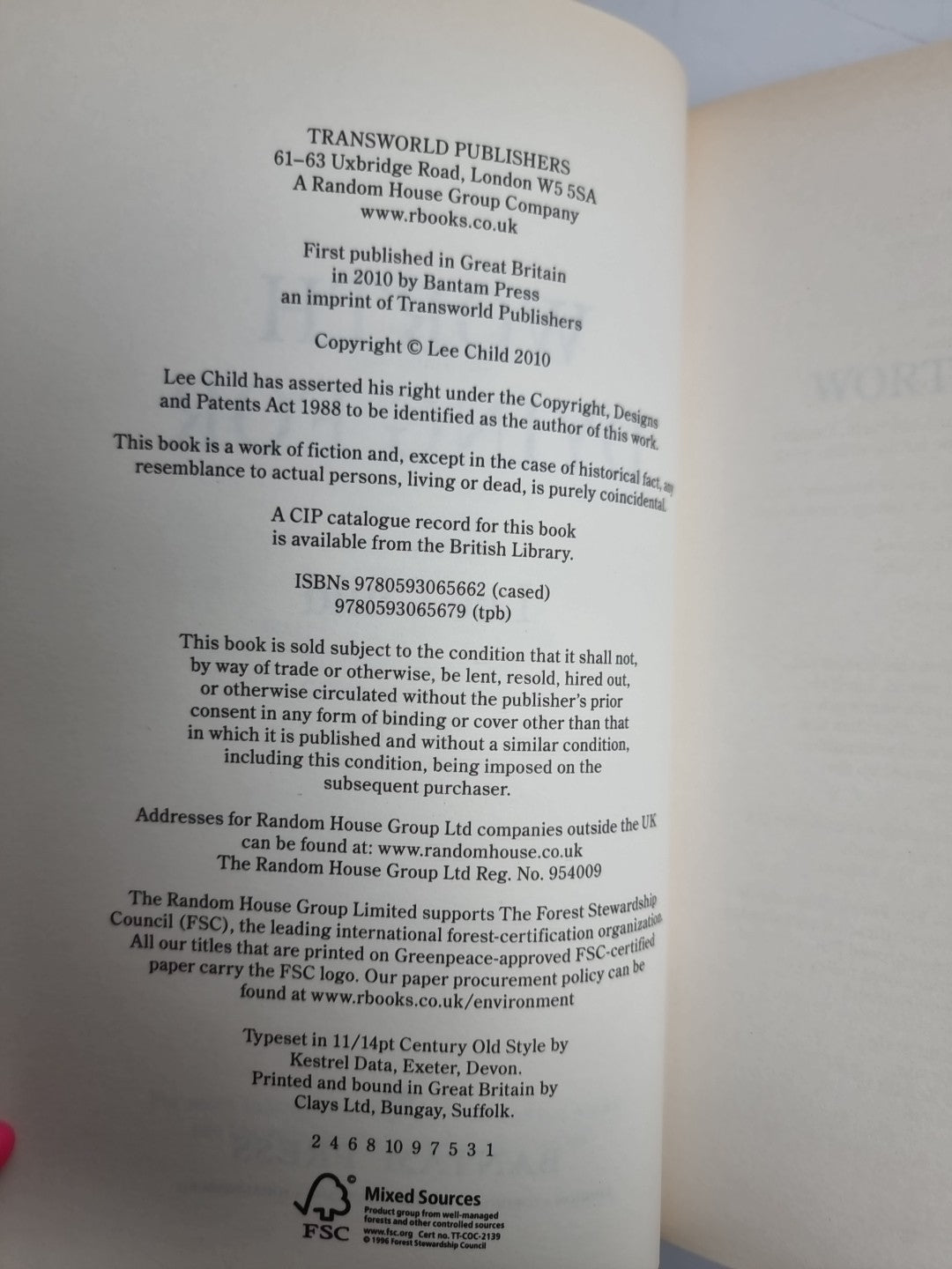 Worth Dying For by Lee Child (Hardcover, 2010) 1st Edition New Free Delivery