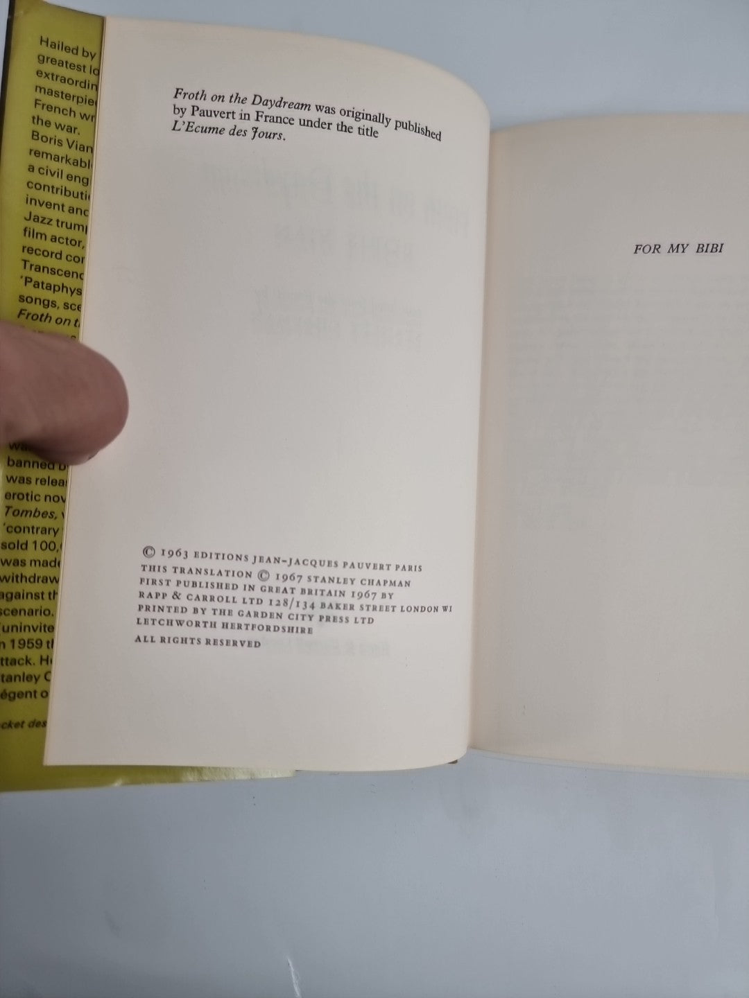 Boris Vian - Froth on the Daydream, 1967 UK 1st in dust jacket, Fine Unread Copy