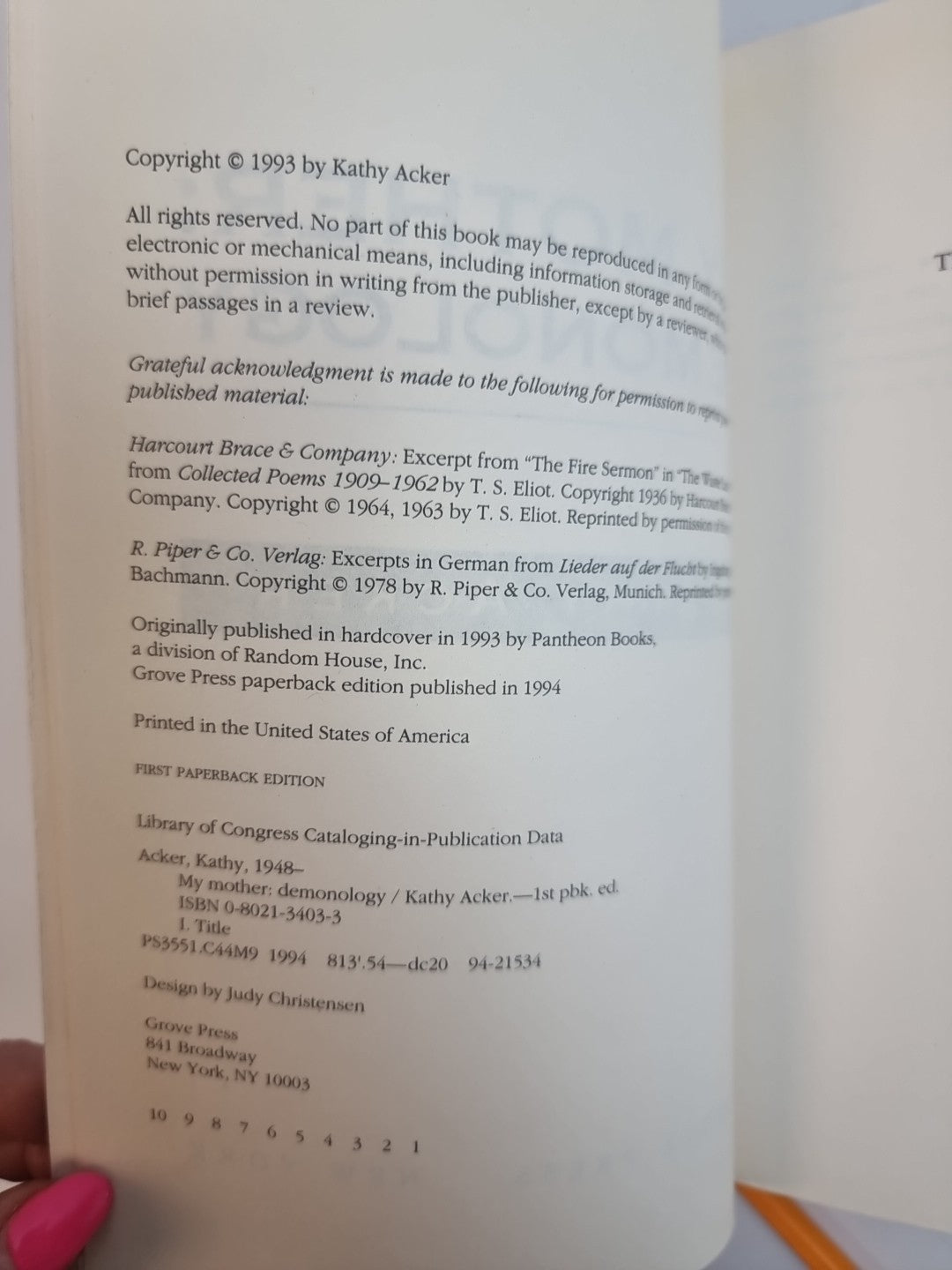 My Mother: Demonology by ACKER (Paperback, 1994) Signed 1st Ed New Free Delivery