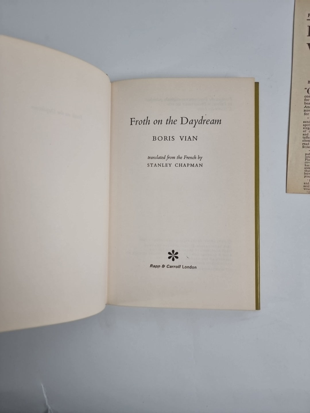 Boris Vian - Froth on the Daydream, 1967 UK 1st in dust jacket, Fine Unread Copy