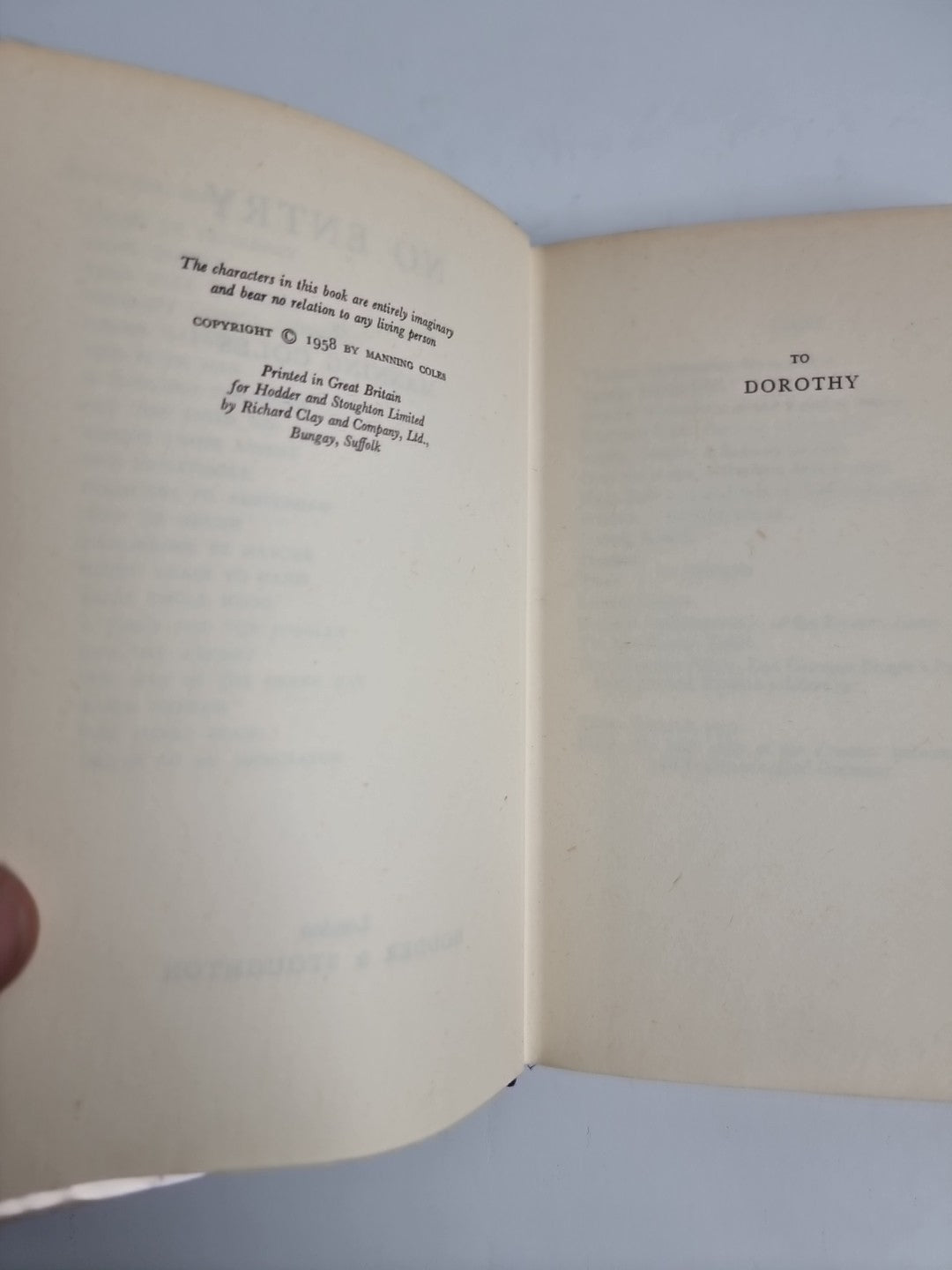 No Entry by Manning Coles Rare 1958 First Edition Fine Condition 