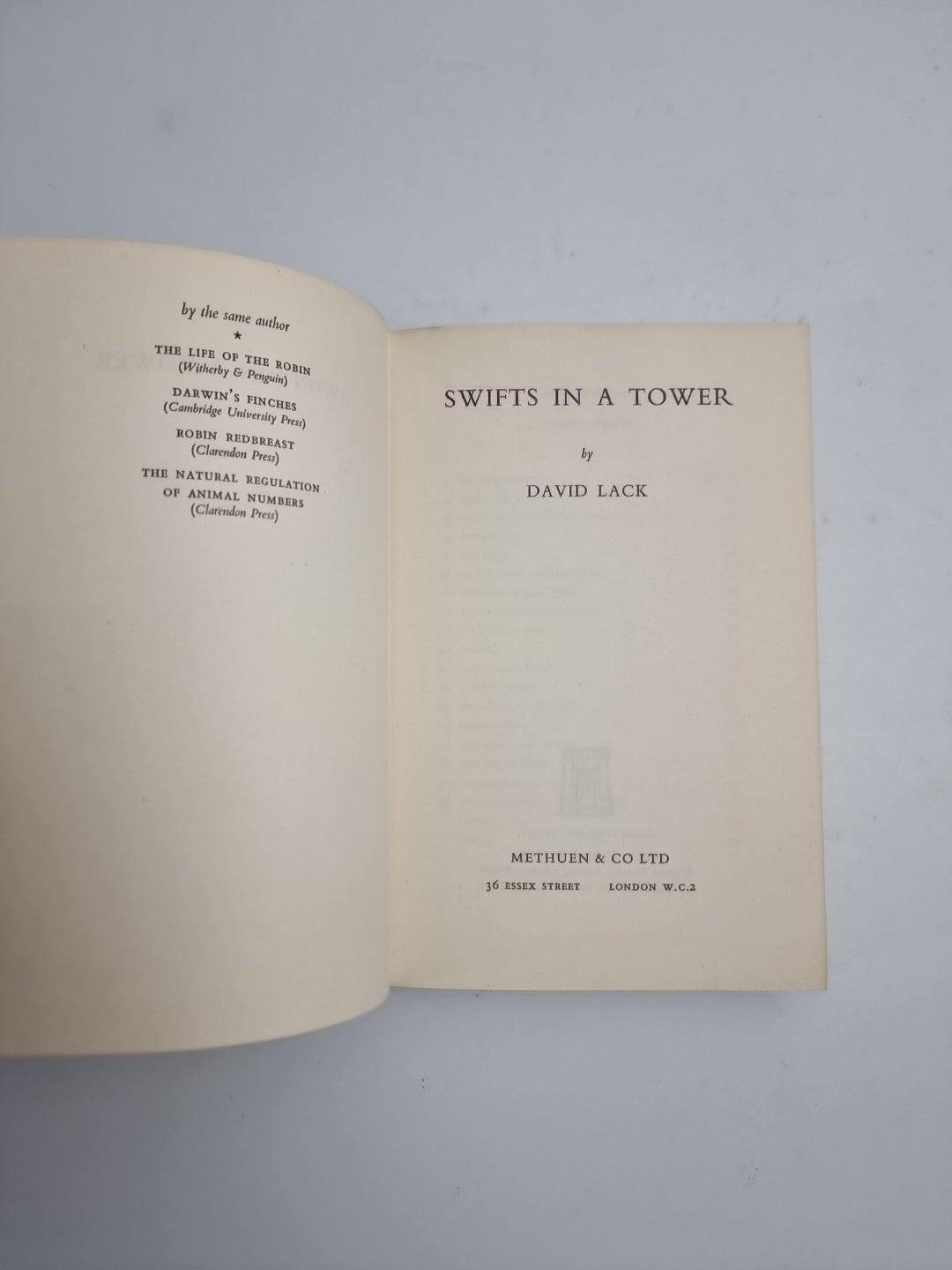 Swifts in a Tower - David Lack - 1956 1st Edition, Fine HB-DJ