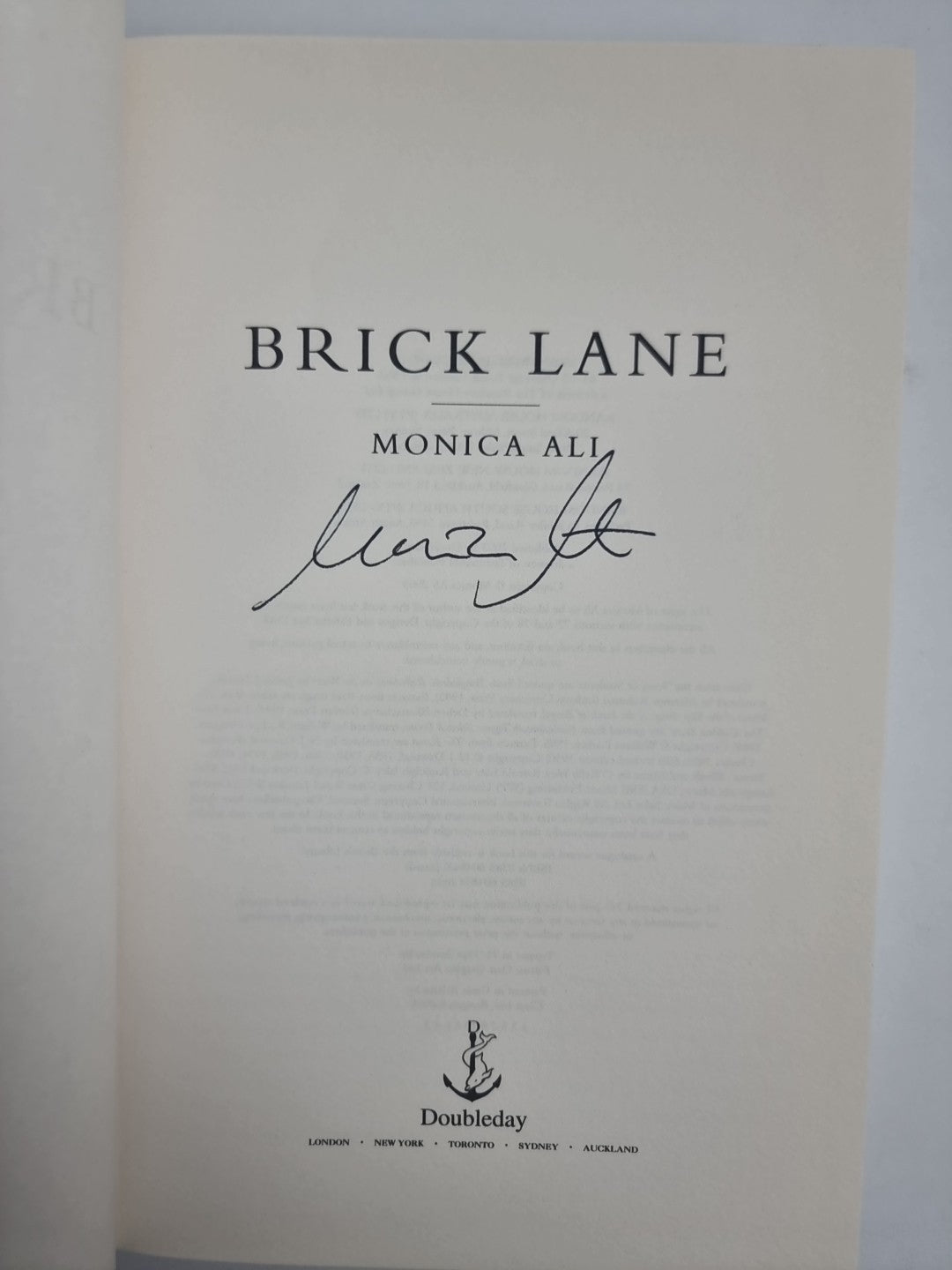 Monica ALI Brick Lane SIGNED Copy 2003 Hardback DJ
