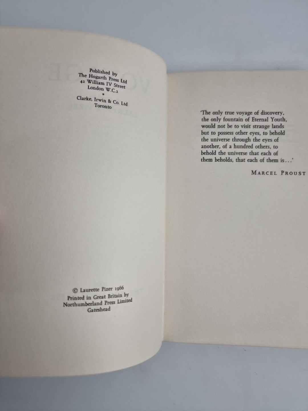 VOYAGE by LAURETTE PIZER 1st Edition Unread Fine Condition.