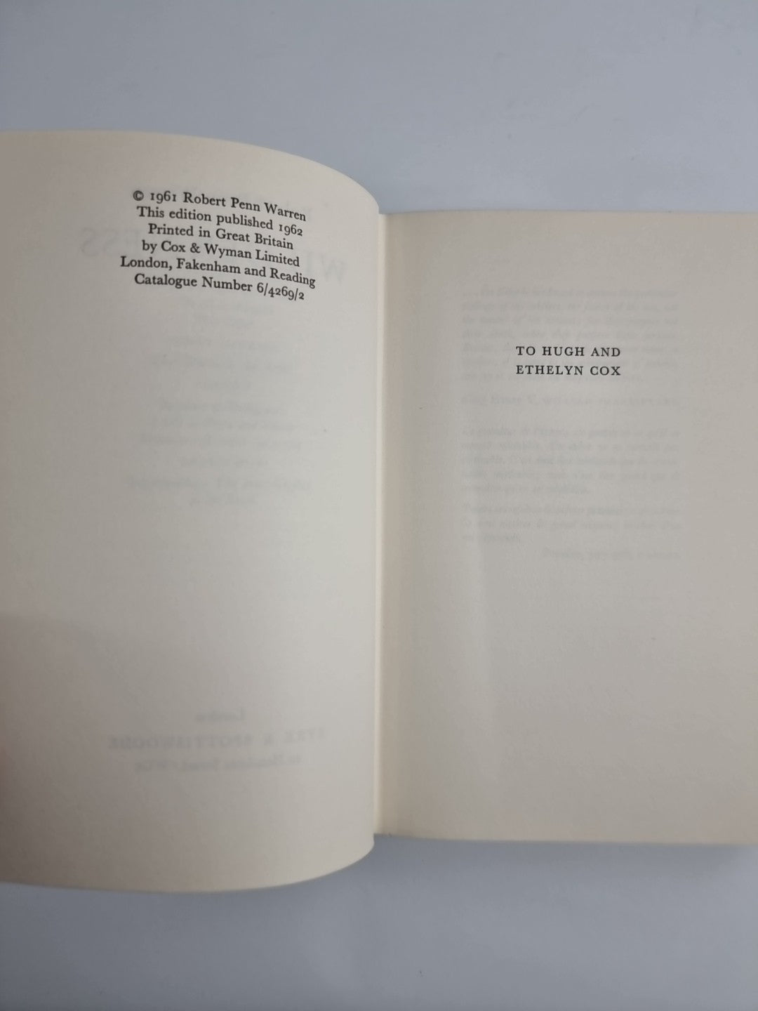 Robert Penn WARREN / Wilderness 1st Edition