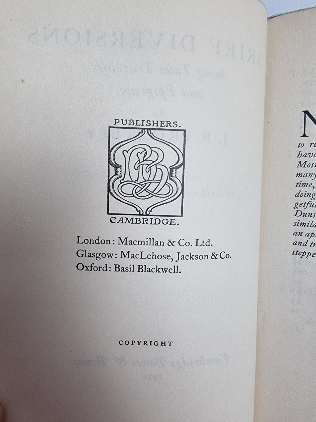Brief Diversions Tales Travesties, J. B. Priestley — First Edition