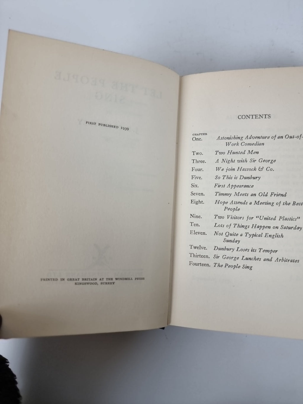 Let the People Sing, J B Priestley — First Edition, 1939