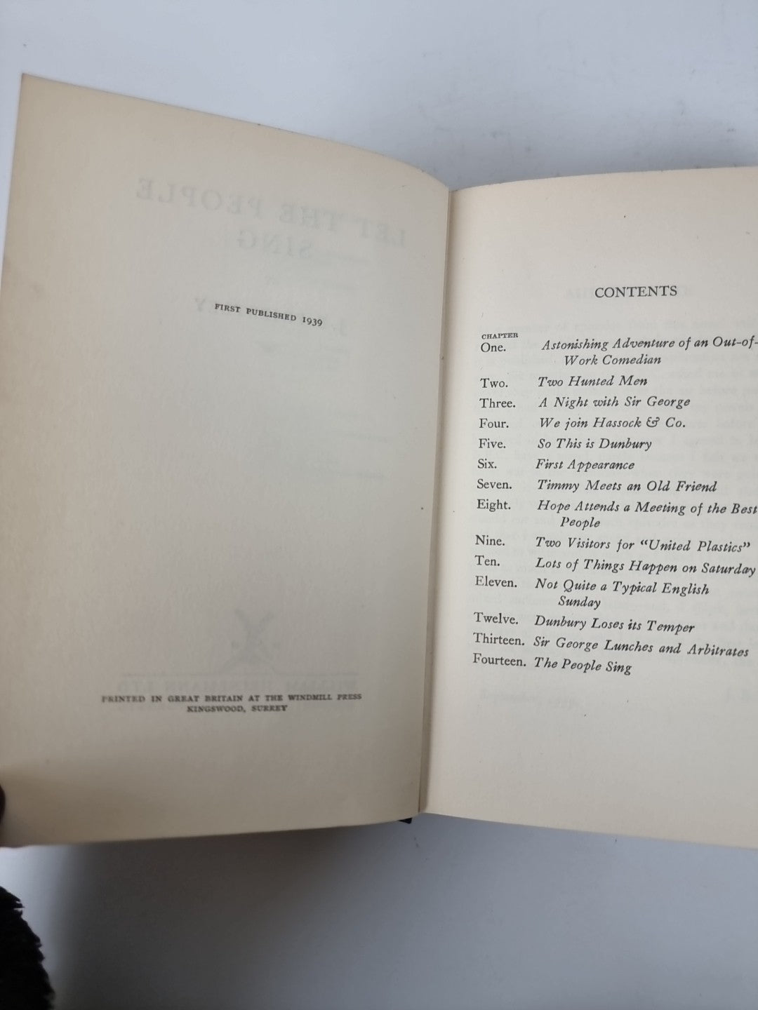 Let the People Sing, J B Priestley — First Edition, 1939
